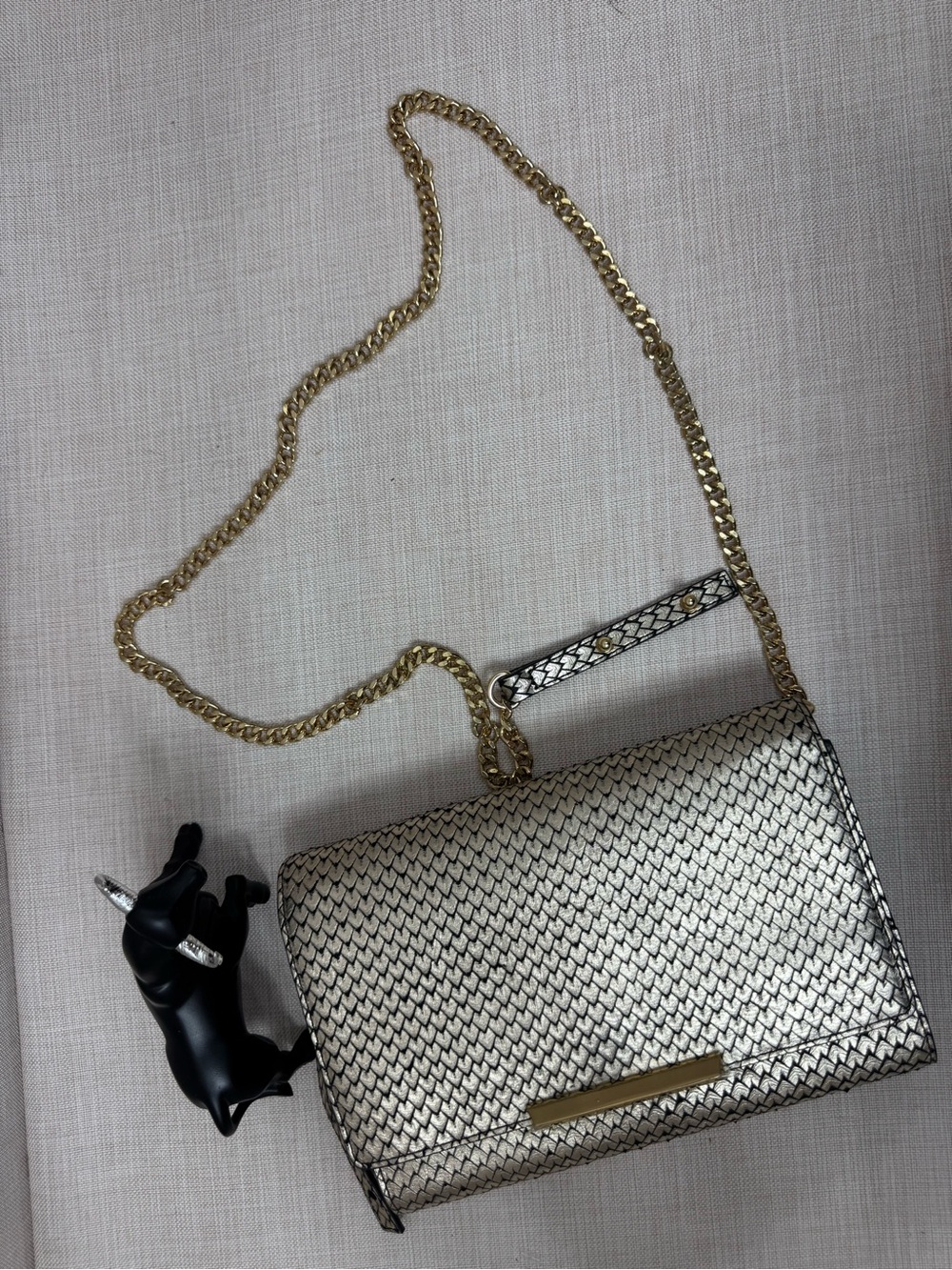 Botkier New York exotic gold metallic snake print leather crossbody bag.